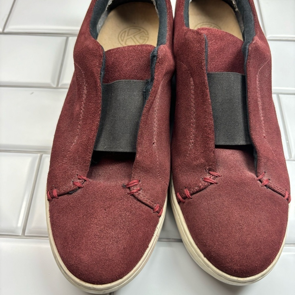 Kurt Geiger Suede SlipOn Trainers Women's US 9/EU 40 Red Maroon Leather Sneakers - Picture 2 of 8